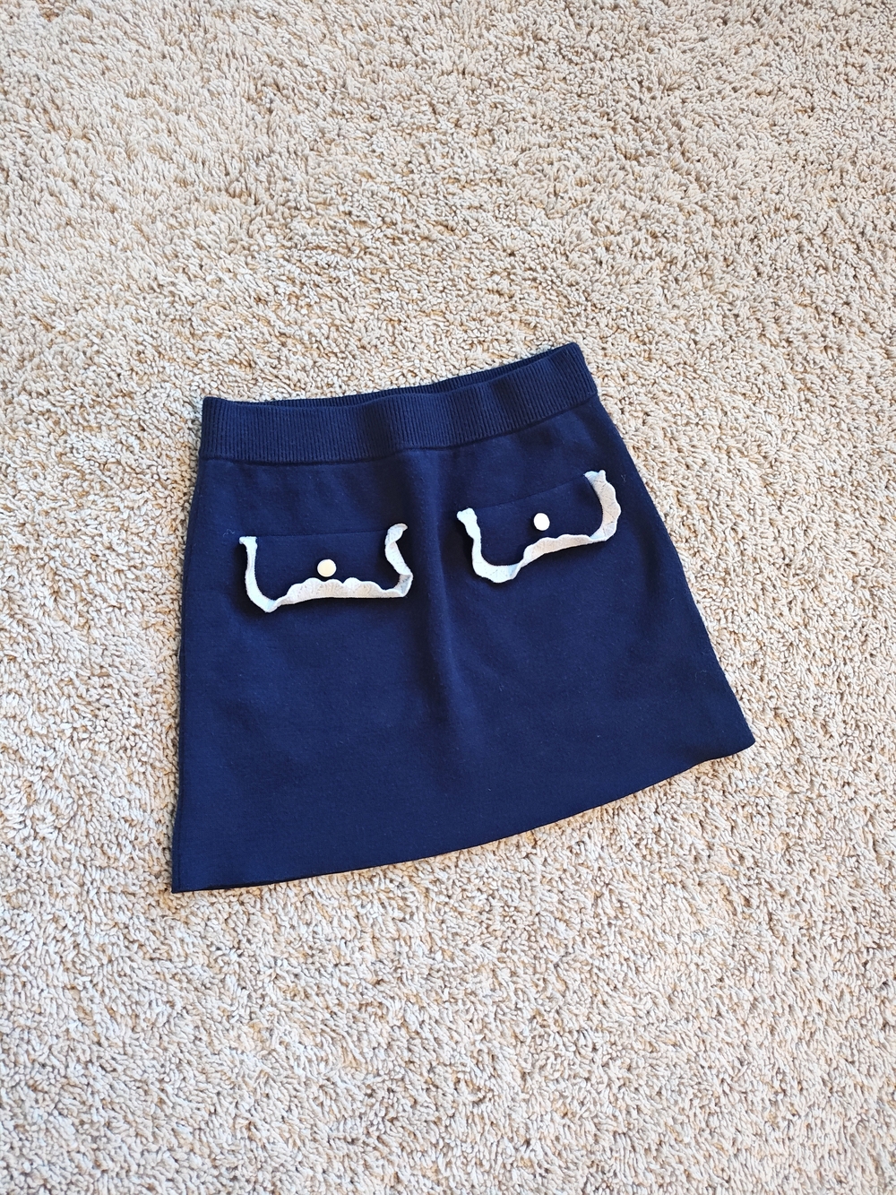 Janie & Jack Navy Knit Mini Skirt with Contrast Pocket Trim